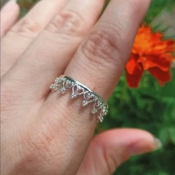 New925 Silver Fancy Crown Anniversary Elegant Ring - Picture 2 of 2